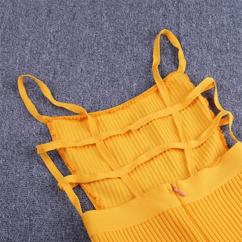 Club Mini Orange Cut Out Bandage Dresses Backless Black Yellow